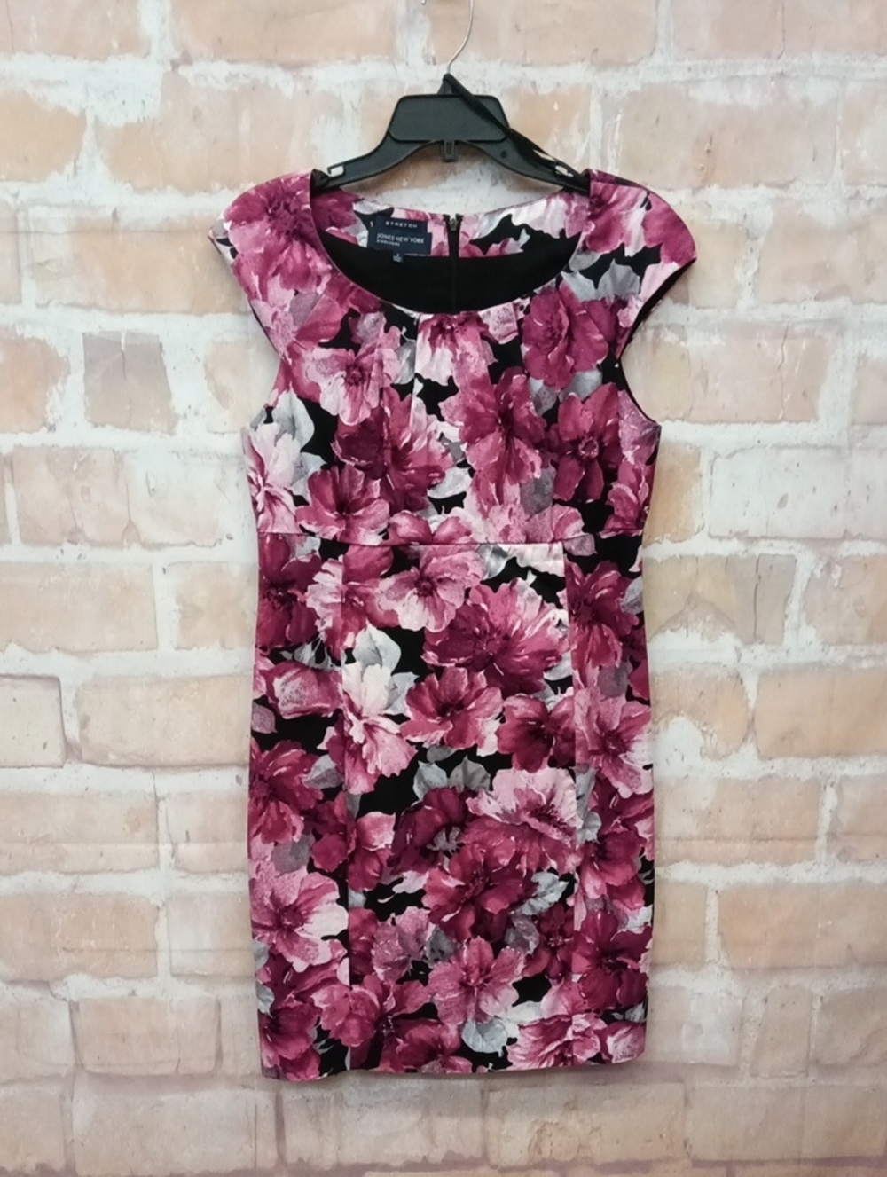 Jones New York  Pink Black Multi Floral Midi Sheath Dress